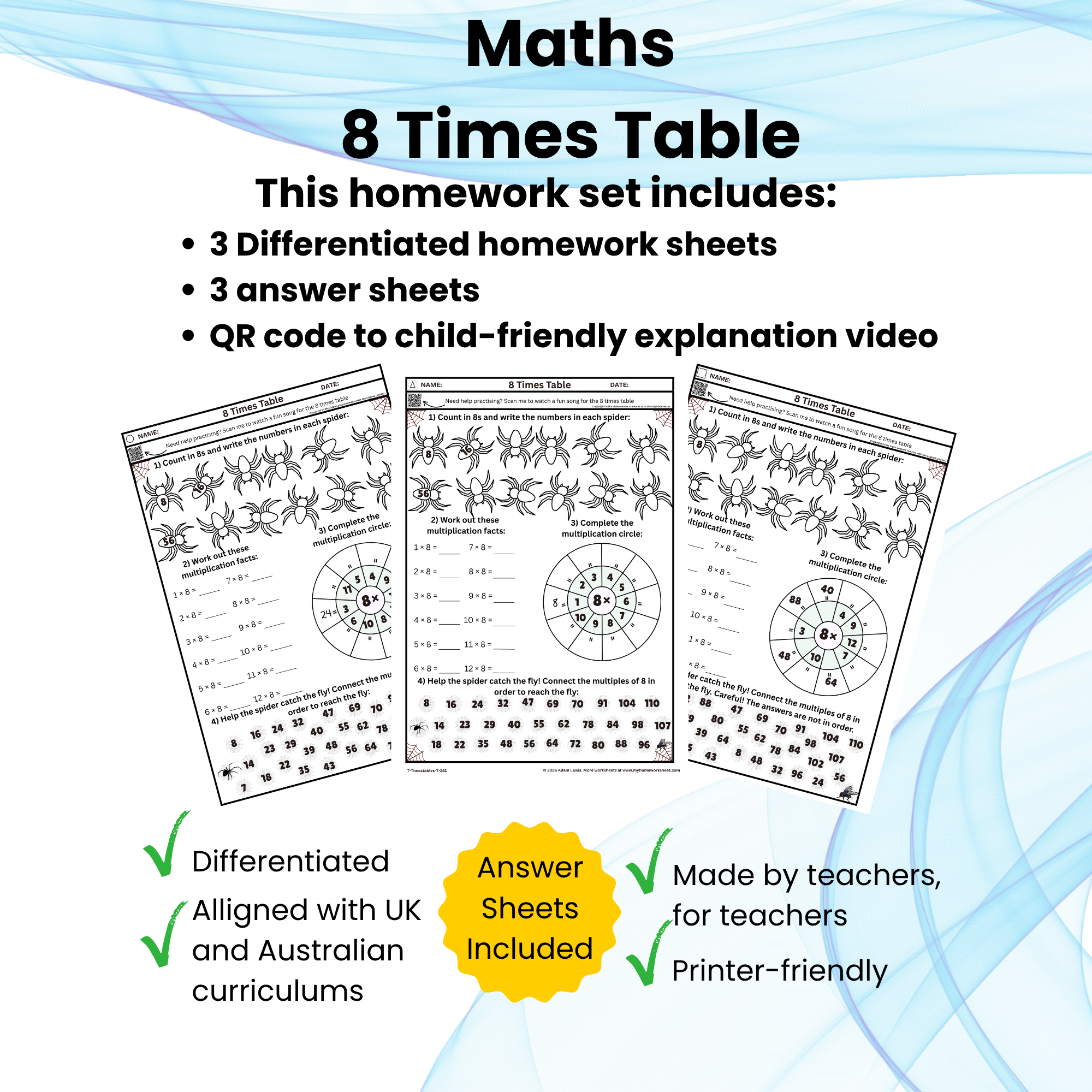 8 Times Table Worksheets (241-243)