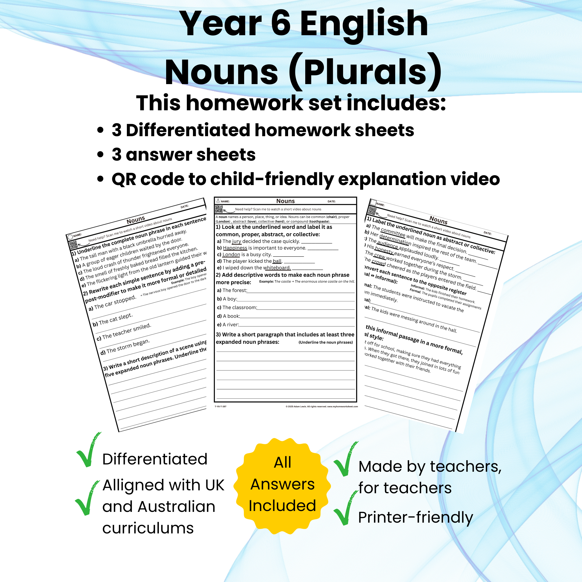 Year 6 Nouns – Common, Abstract & Collective Nouns and Expanded Noun Phrases 397-399
