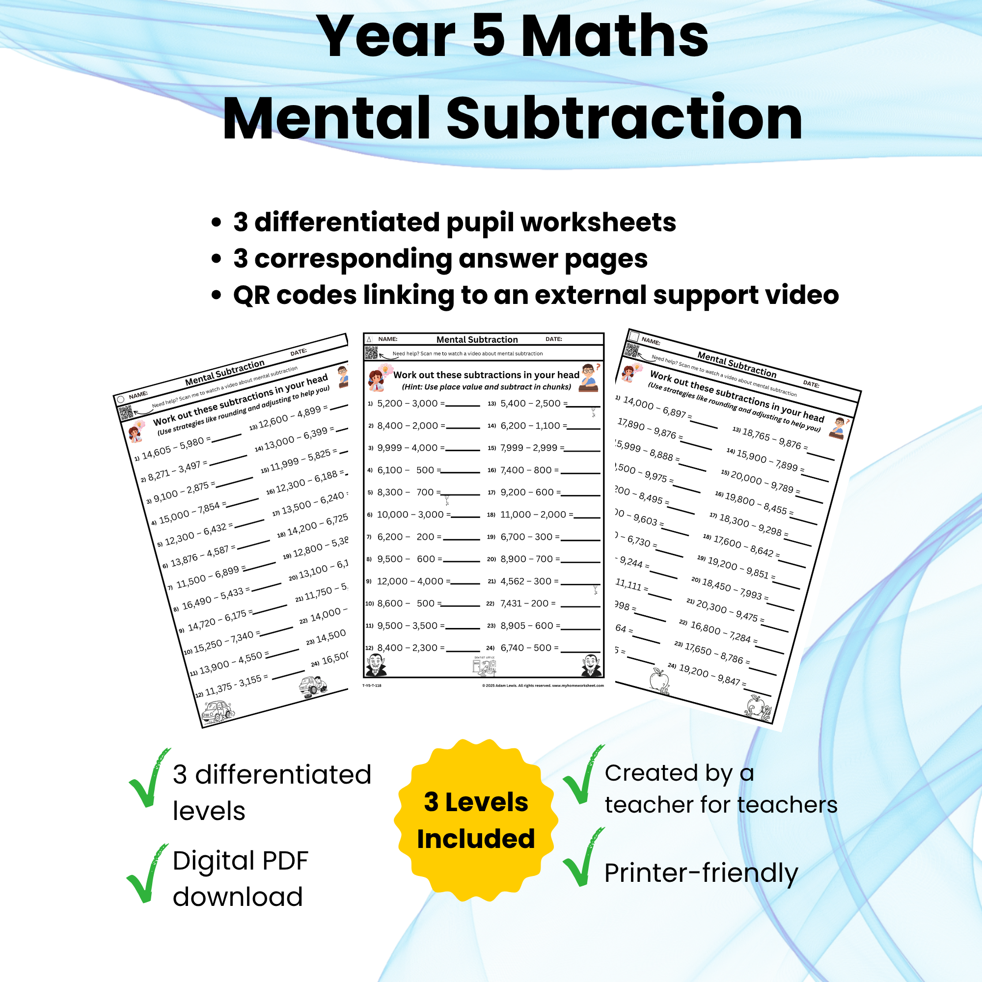 Year 5 Mental Subtraction Worksheets (118–120)