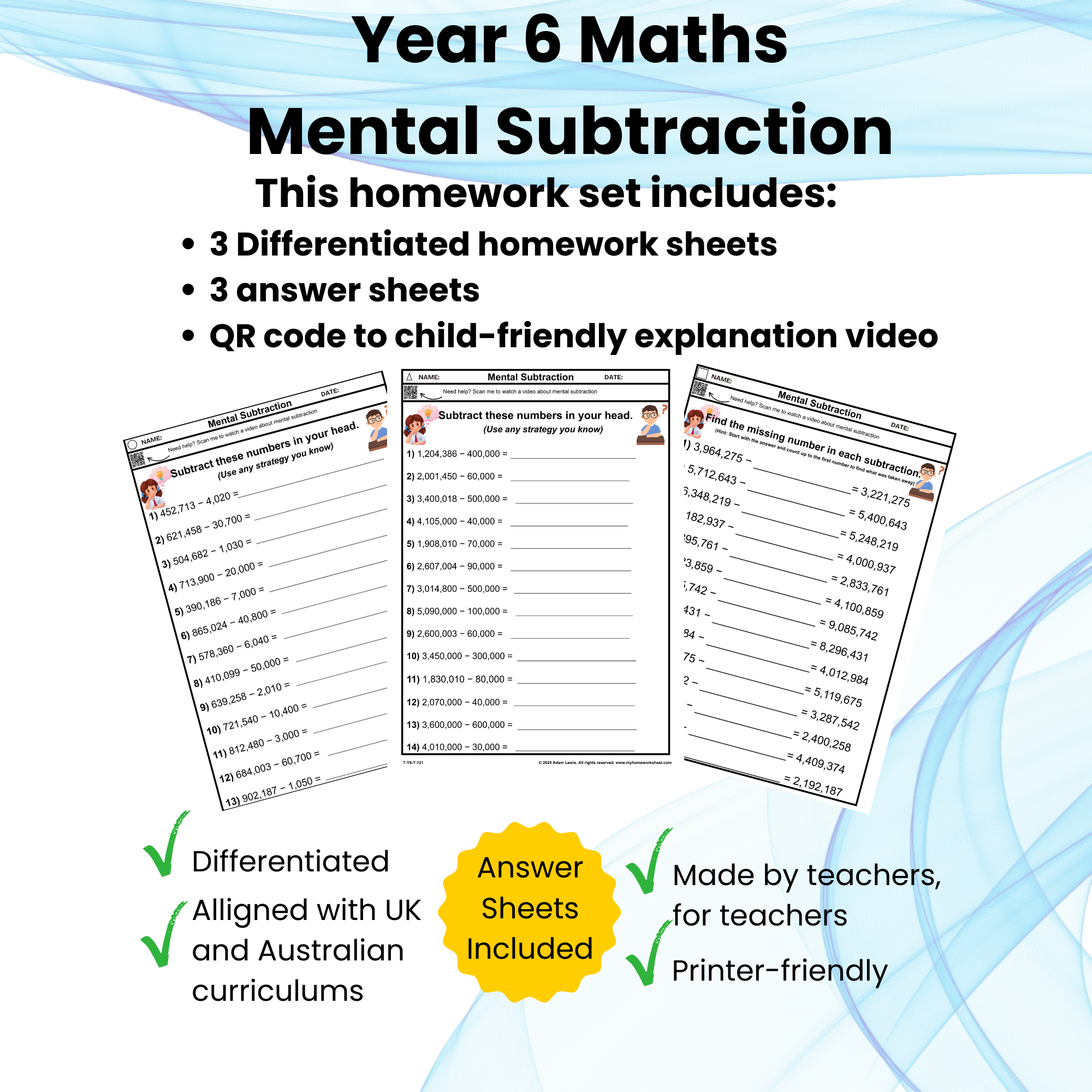 Y6 Mental Subtraction (Sets 121–123)