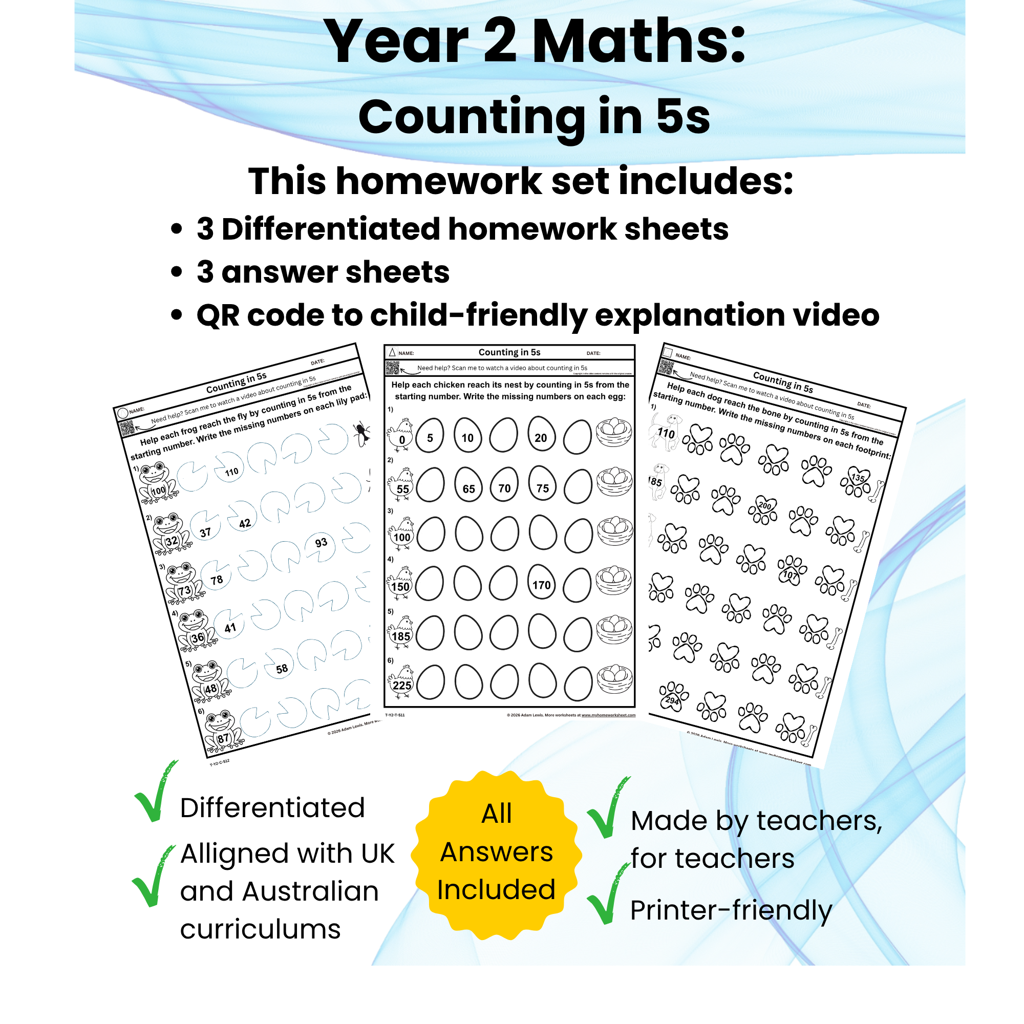 Year 2 - Counting in 5s Worklsheets (511-513)