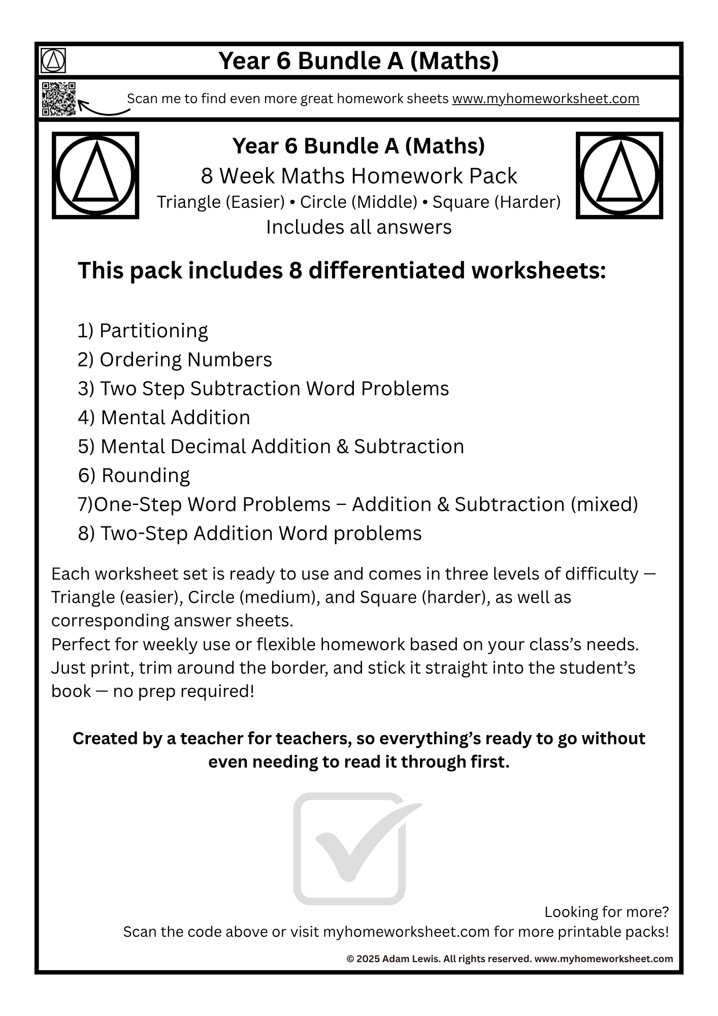 Year 6 Autumn Term 1 Maths Pack A – 8 Sets with Worksheets & Answer ...