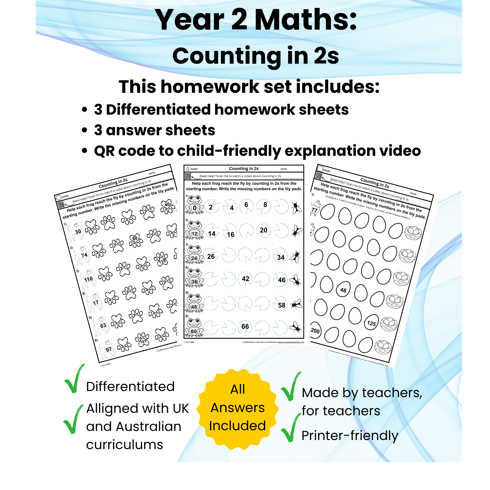 Year 2 Counting in 2s Worksheets (508-510)