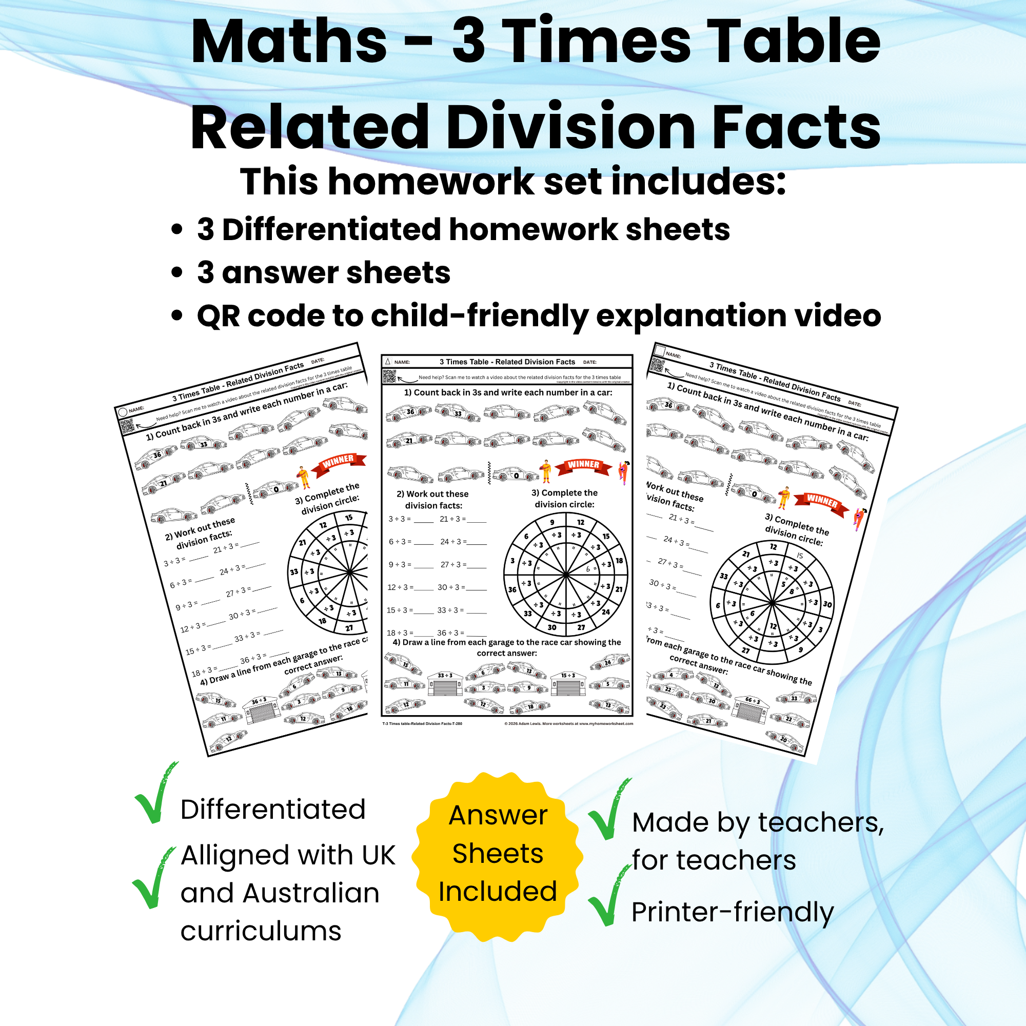 3 Times Table – Related Division Facts Set (280-282)