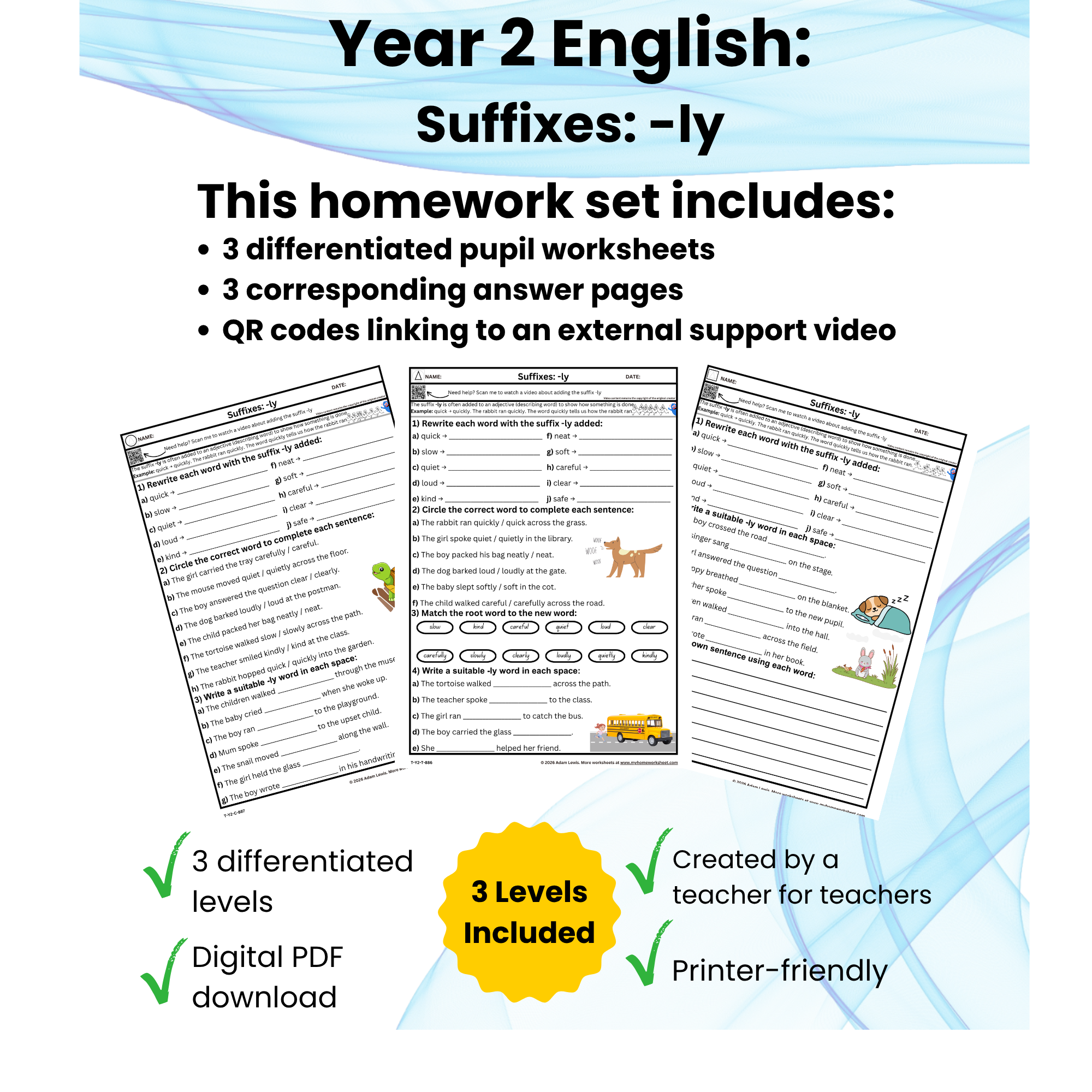 Year 2 Suffix -ly Worksheets (886-888)