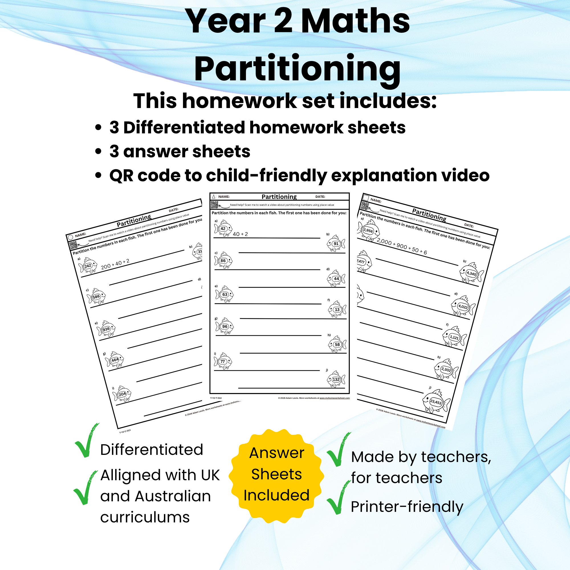 Year 2 Partitioning Worksheet Set (Homework Sheets (013-015)