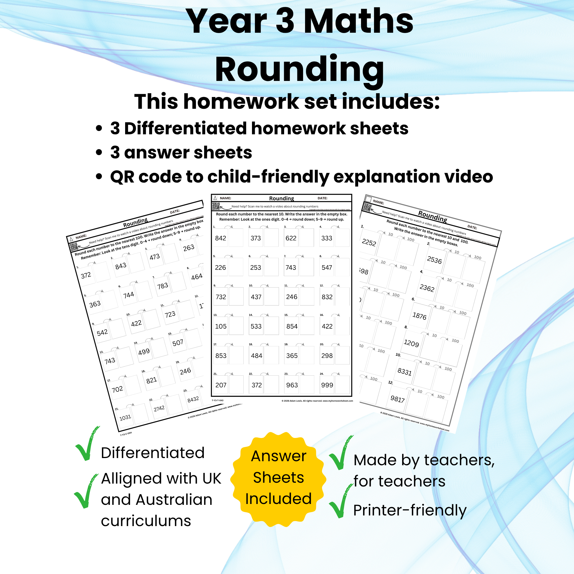 Year 3 Rounding Homework Sheets (043-045)