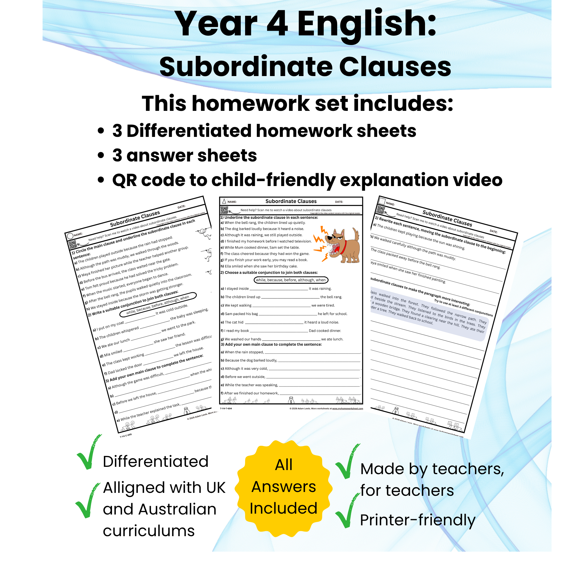 Year 4 Subordinate Clauses Worksheets (694-696)