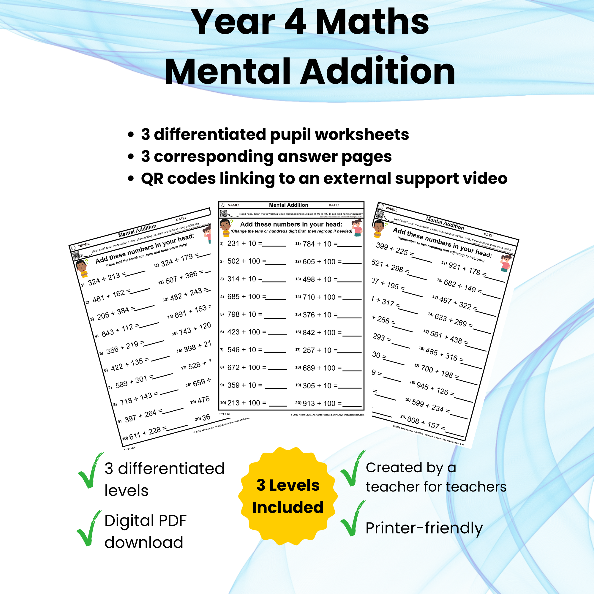 Year 4 Mental Addition Worksheets (097-099)