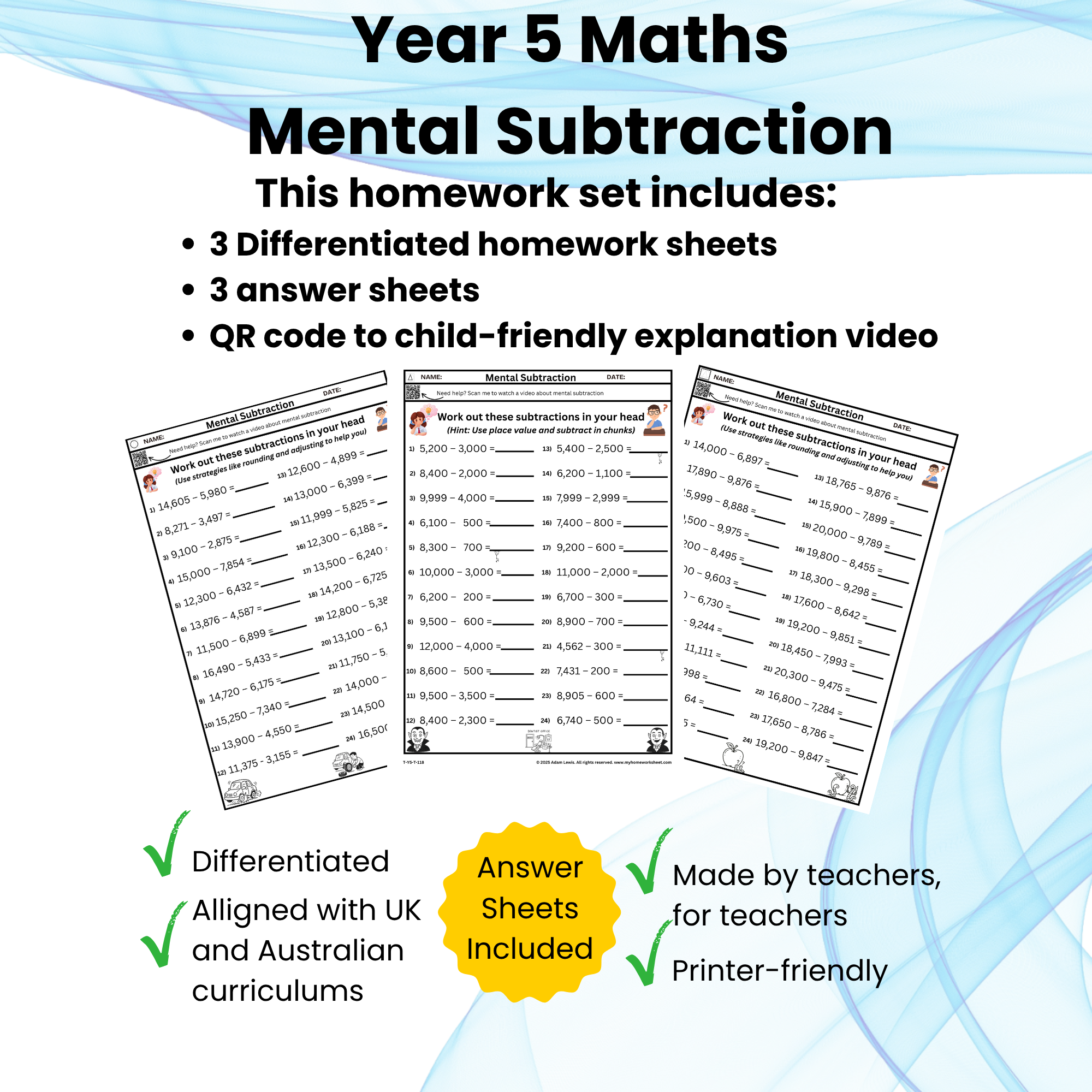 Year 5 Mental Subtraction Worksheets (118–120)