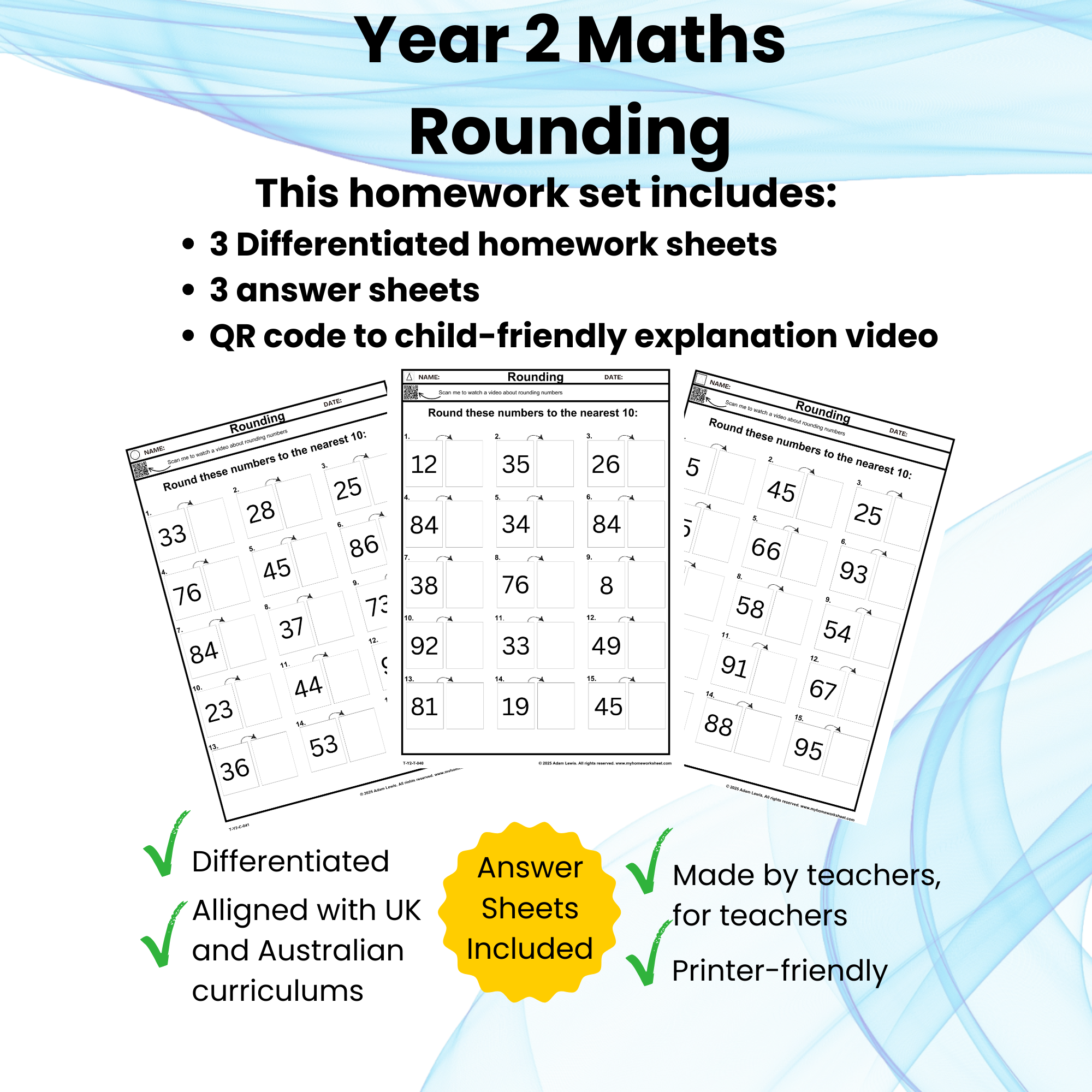Year 2 Rounding Worksheet Set (sheets 040-042)