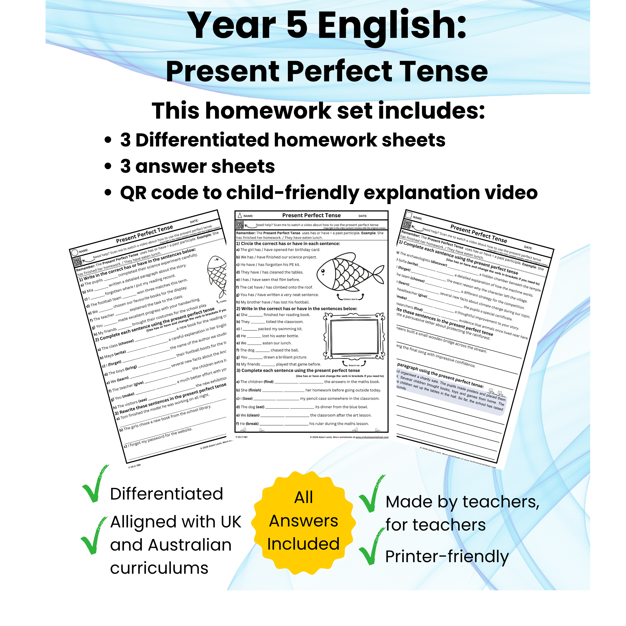 Year 5 Present Perfect Tense Worksheets (787-789