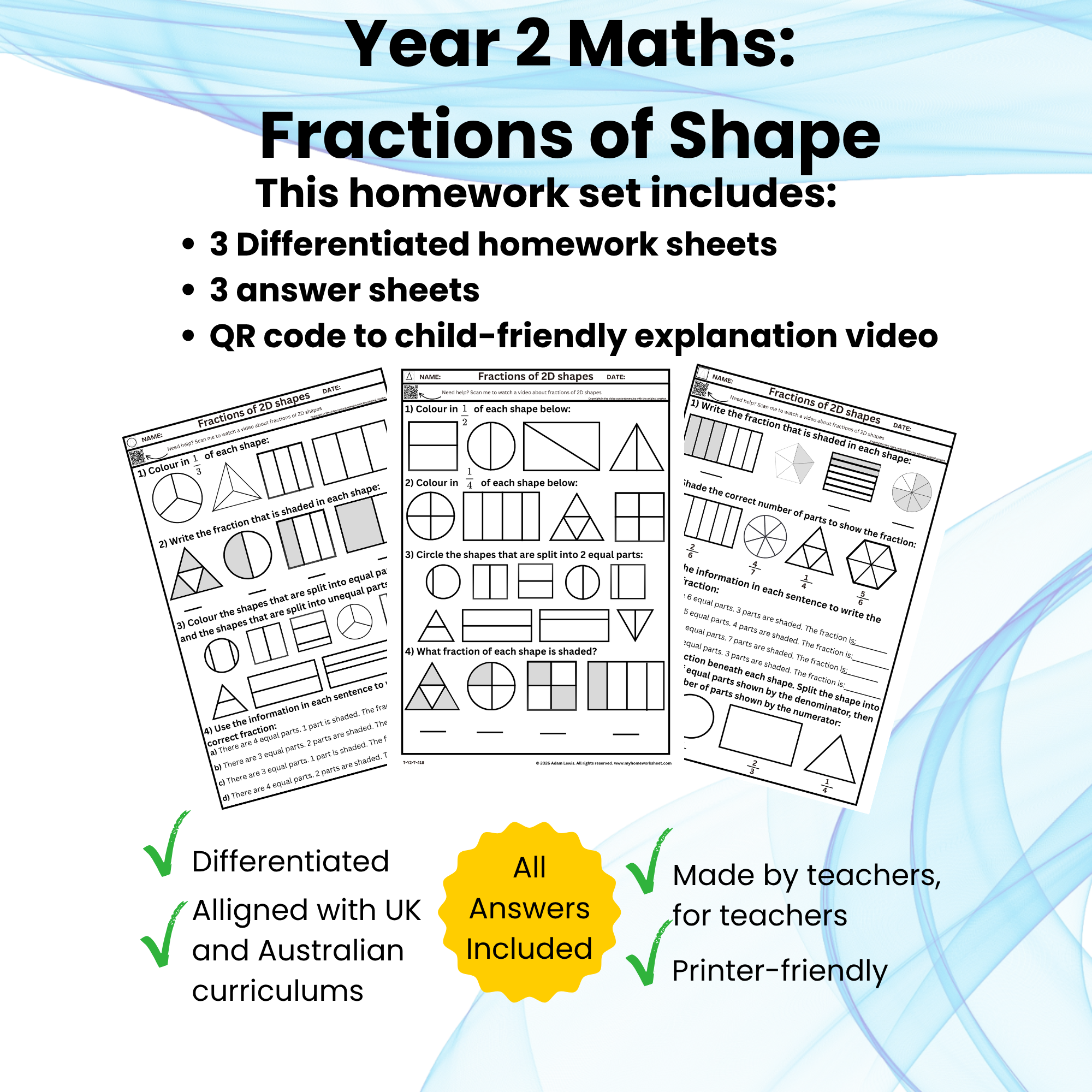 Year 2 Maths - Fractions of 2D Shapes (418-420)