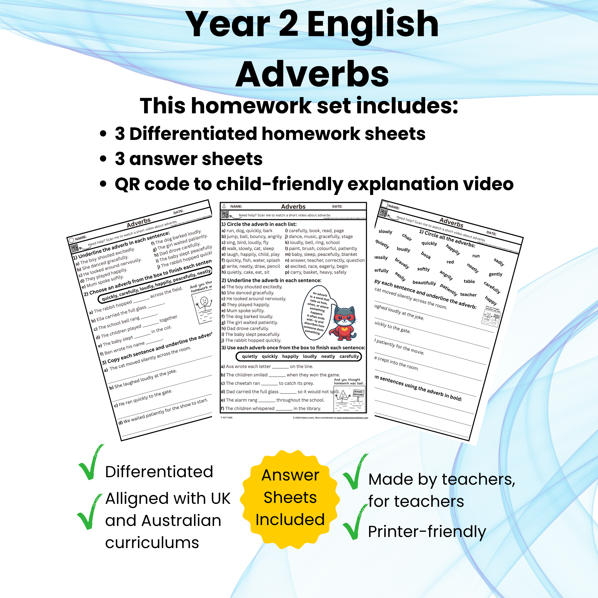 Year 2 Adverbs Worksheet Set (267-269)