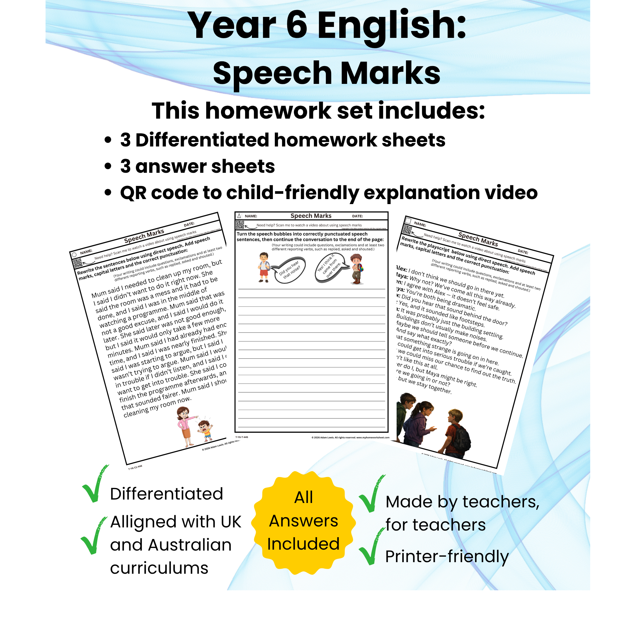 Year 6 Speech Marks Worksheets (445-447)