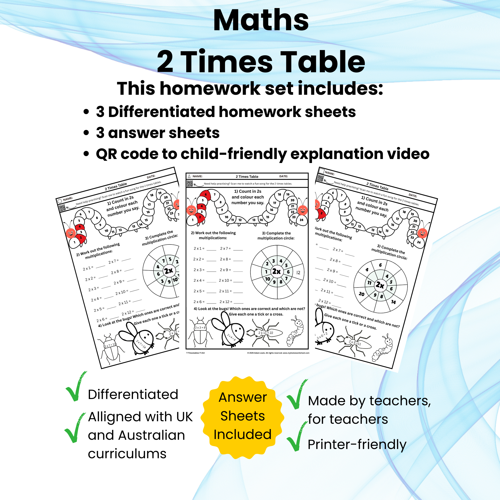 2 Times Table Worksheet Set (6 pages) 214-216
