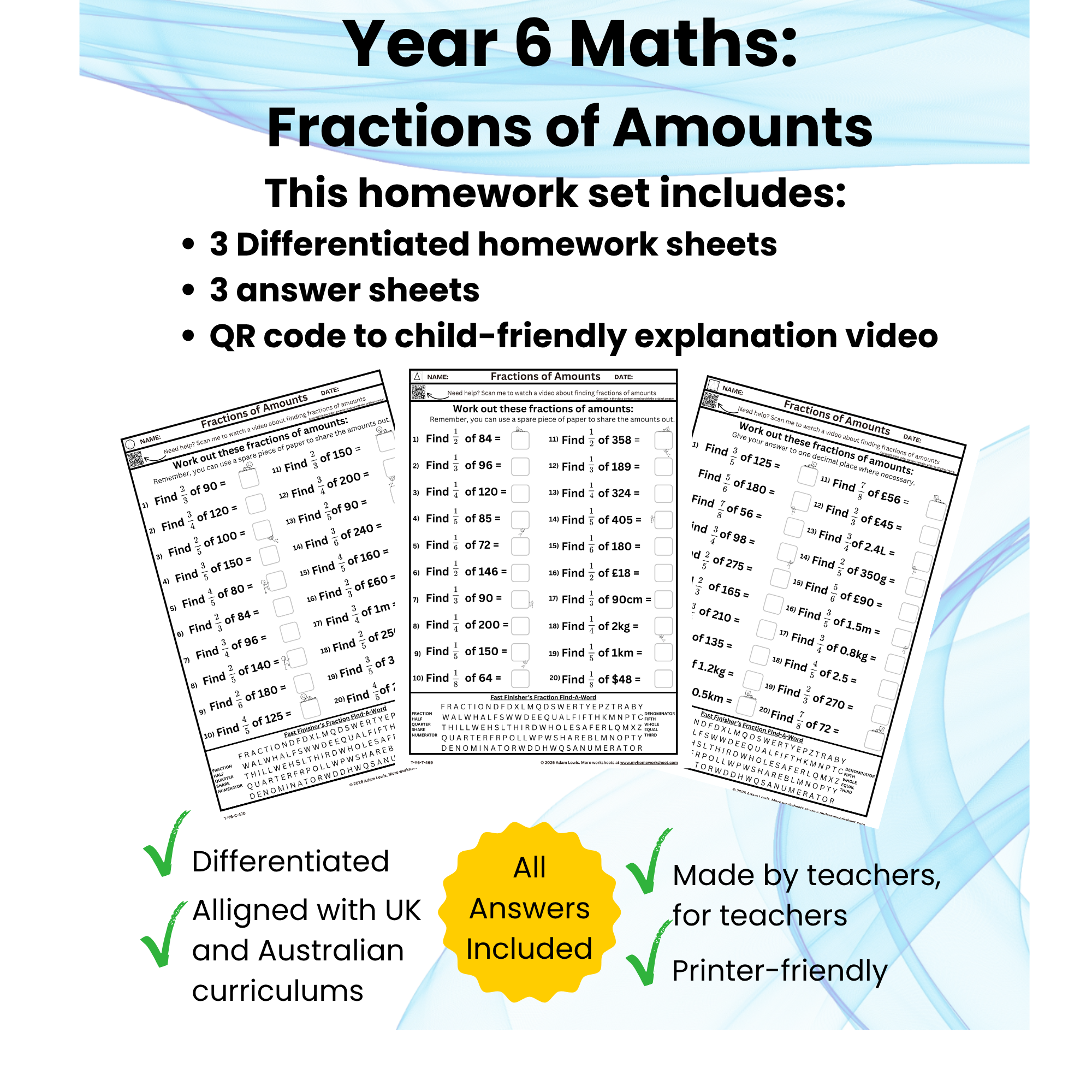 Year 6 Fractions of Amounts Worksheets (469-471)