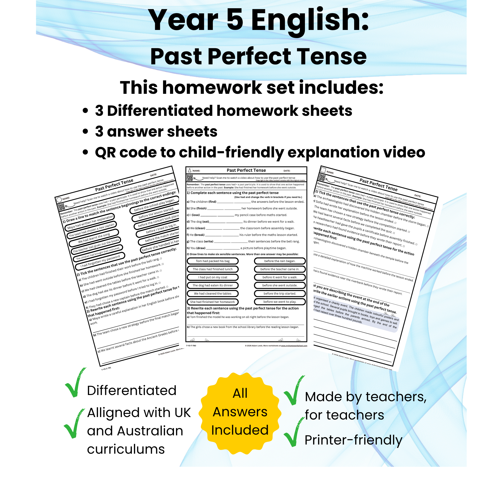 Year 5 Past Perfect Tense Worksheets (790-792)