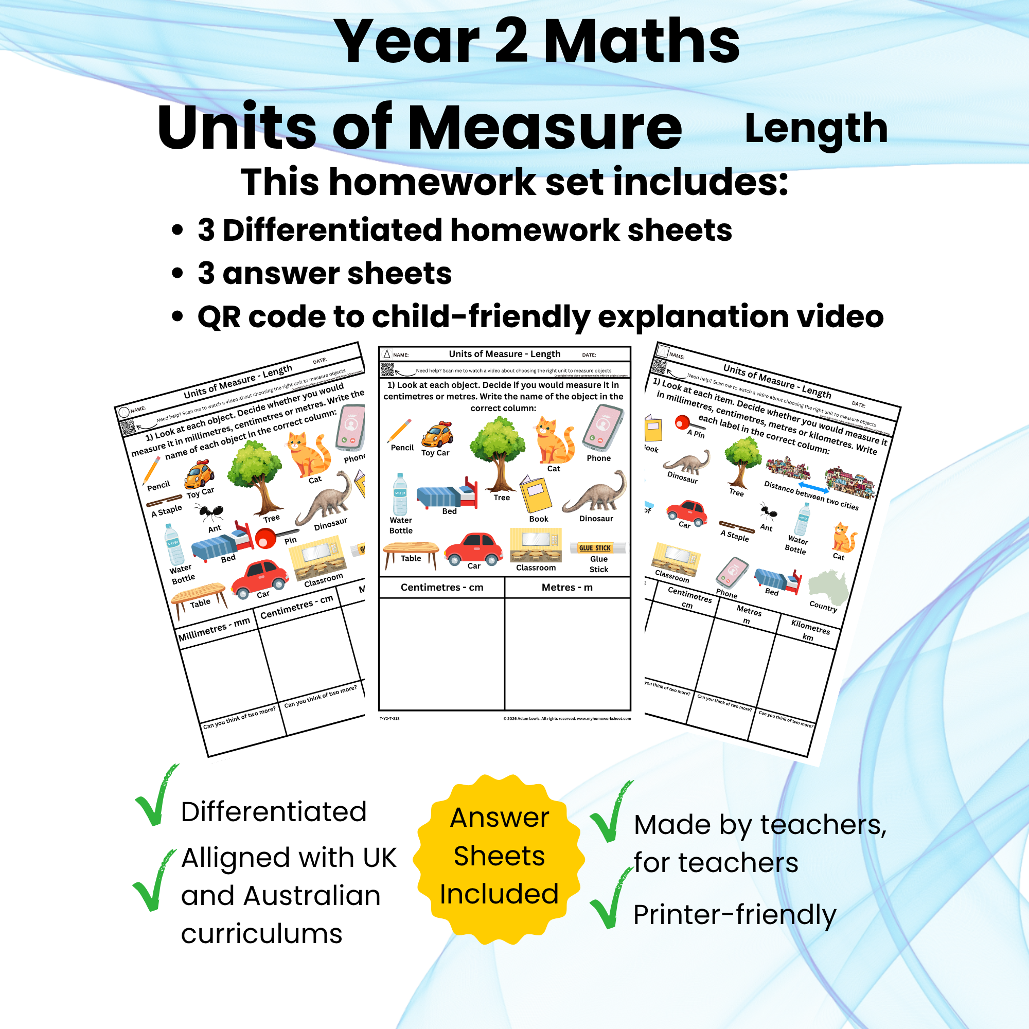 Year 2 Units of Length Worksheet Set (313-315)