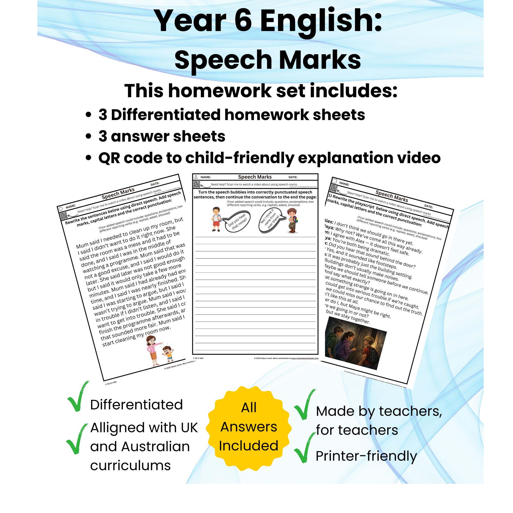 Year 6 Speech Marks Worksheets 445-447