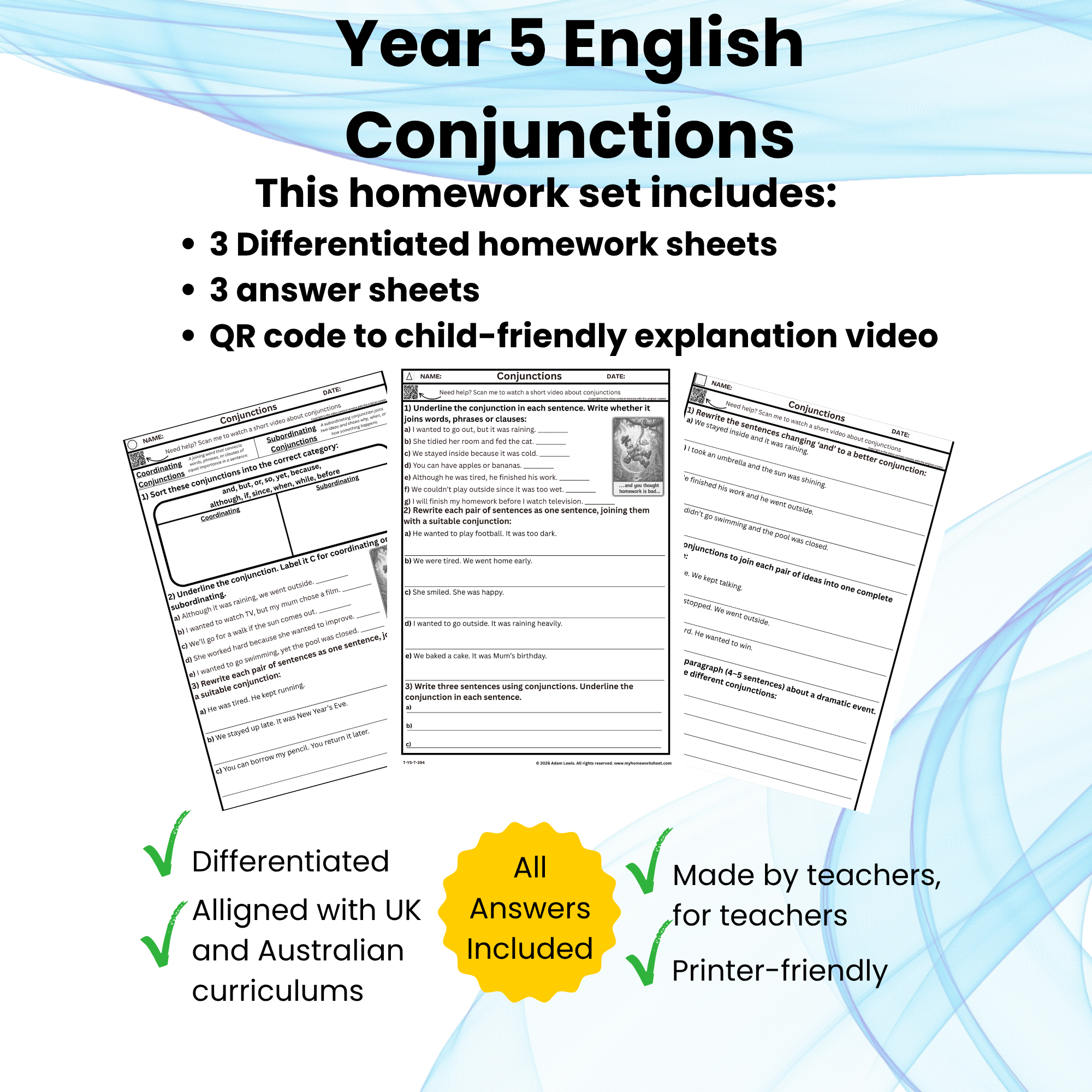 Year 5 Conjunctions – Joining Clauses and Ideas (394-396)