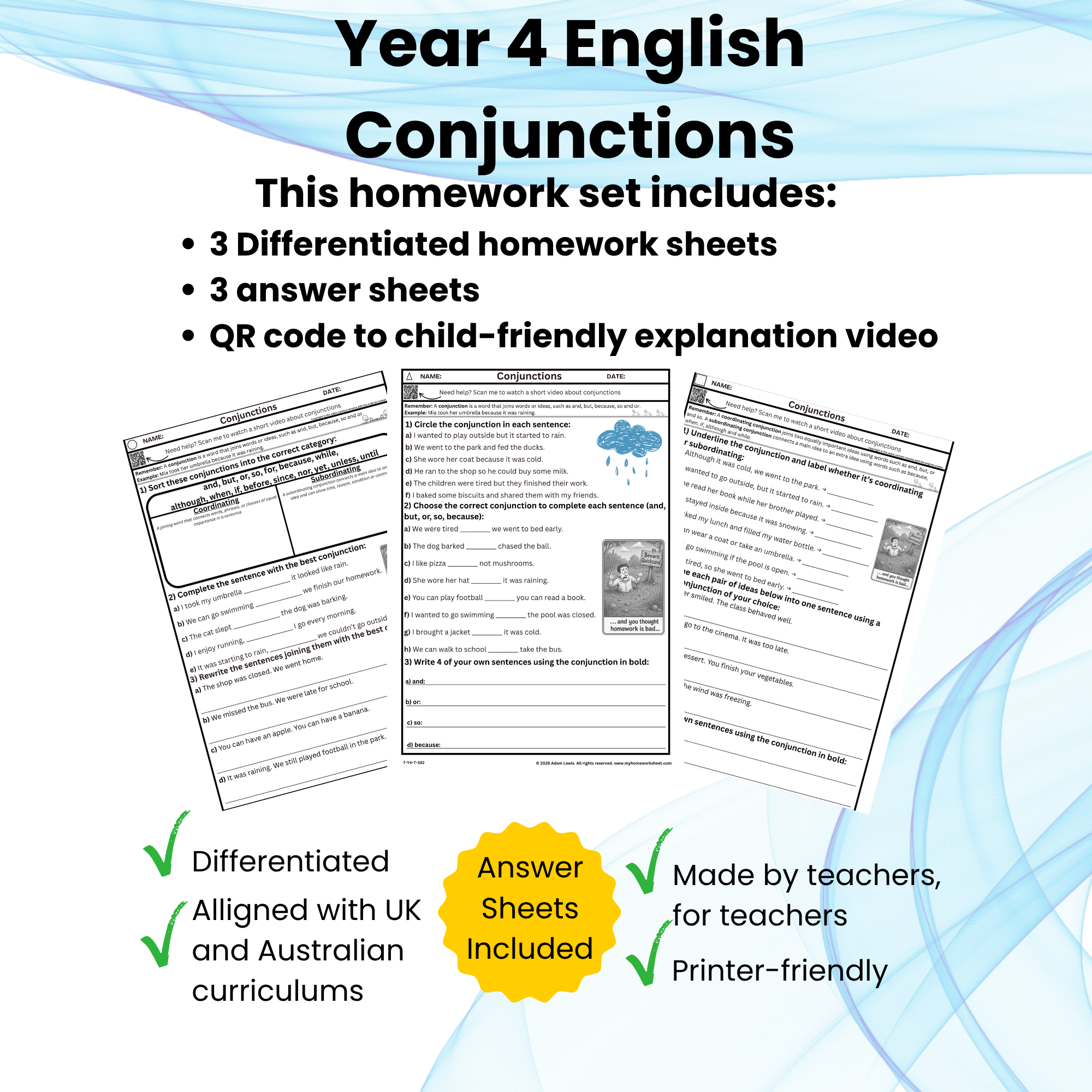 Year 4 Conjunctions Homework (382-384)