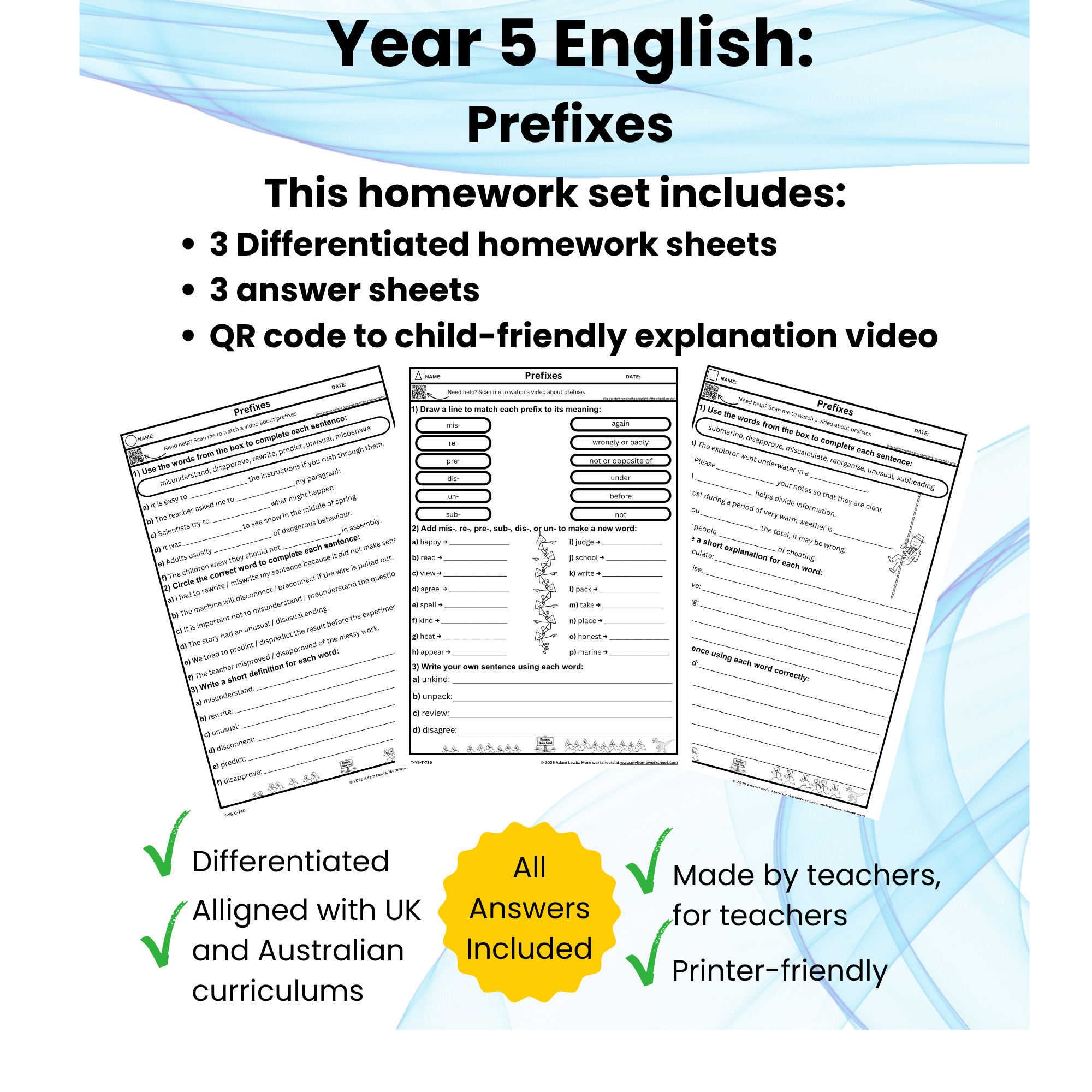 Year 5 Prefixes Worksheet Set (739-741)