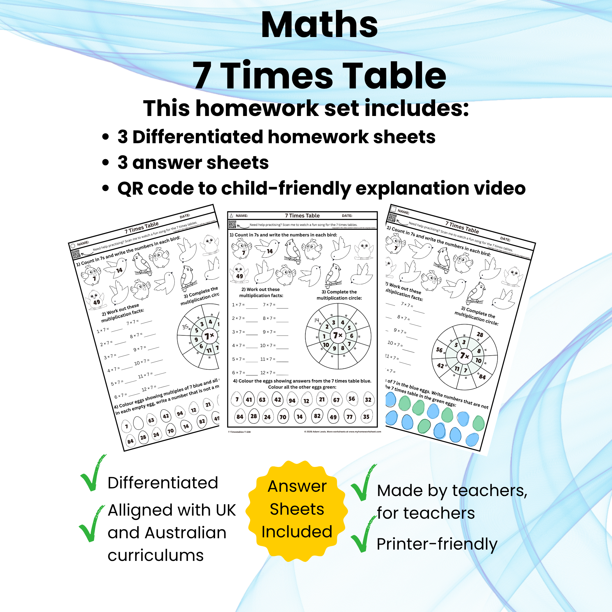 7 Times Table Worksheets (238-240)