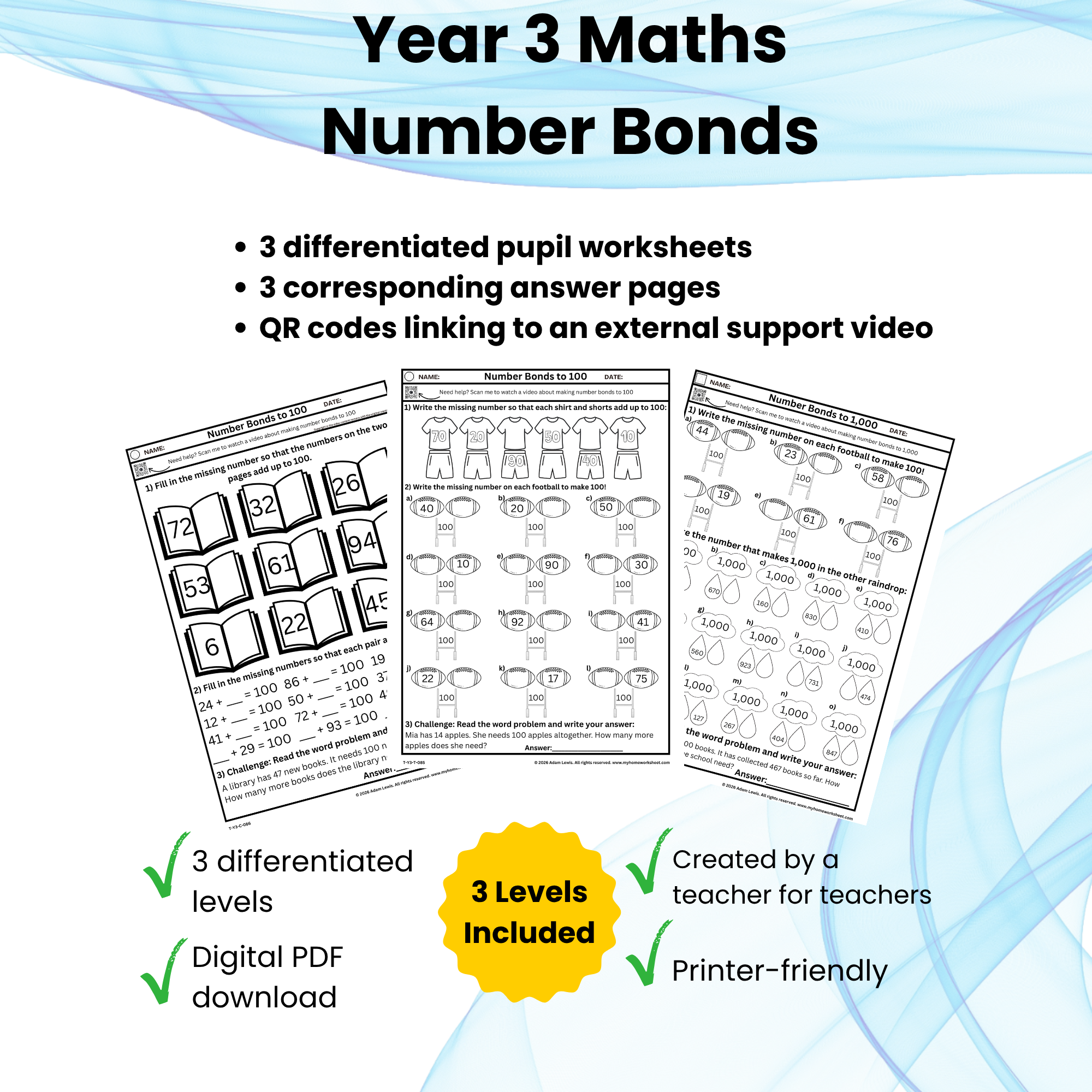 Year 3 Maths Number Bonds Worksheets (085-087)