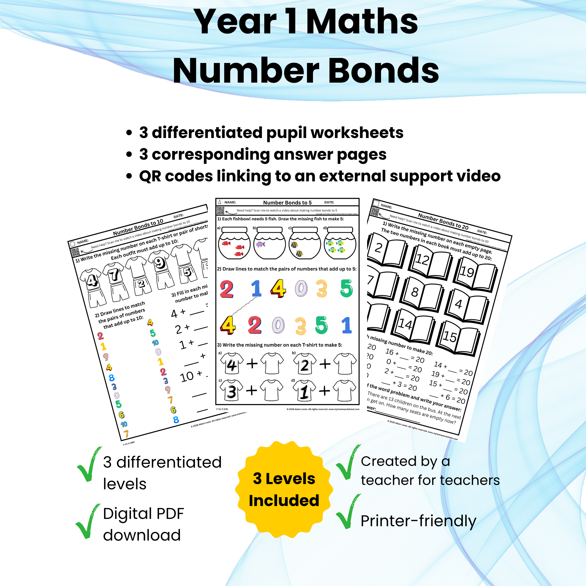 Year 1 Maths Number Bonds Worksheet Set (079-081)