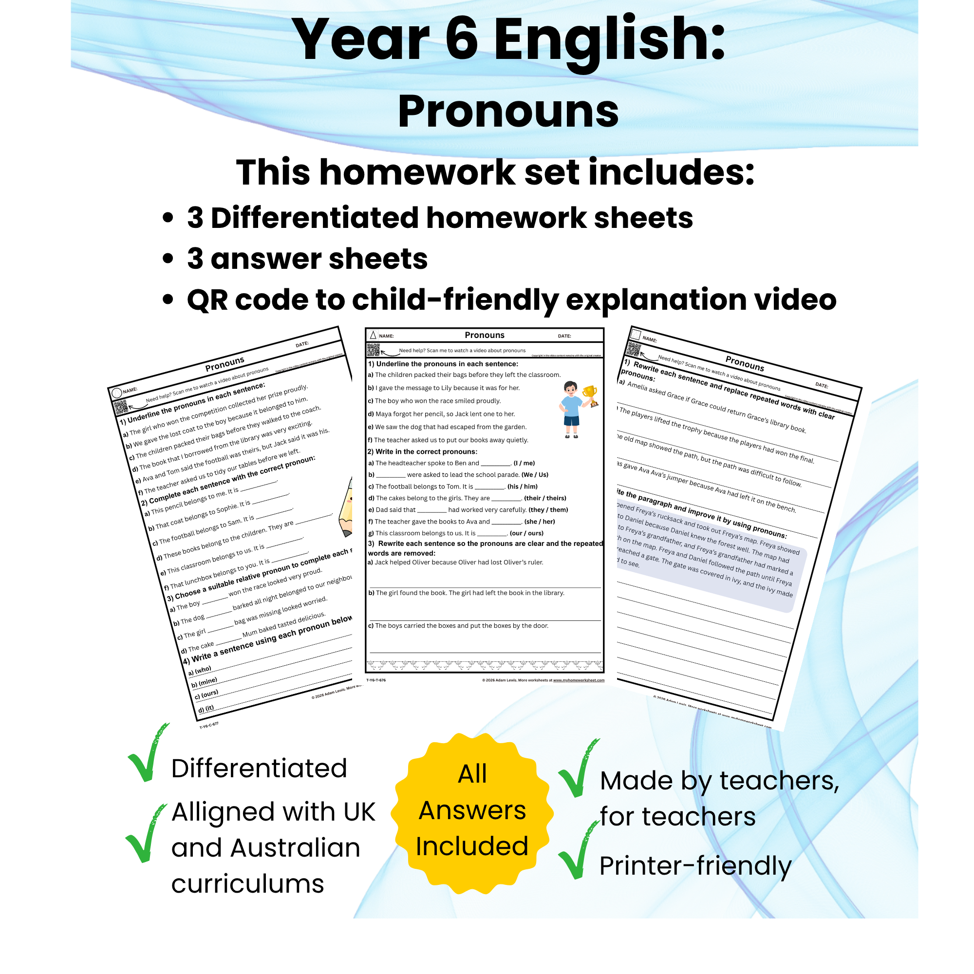 Year 6 Pronouns Homework (676-678)