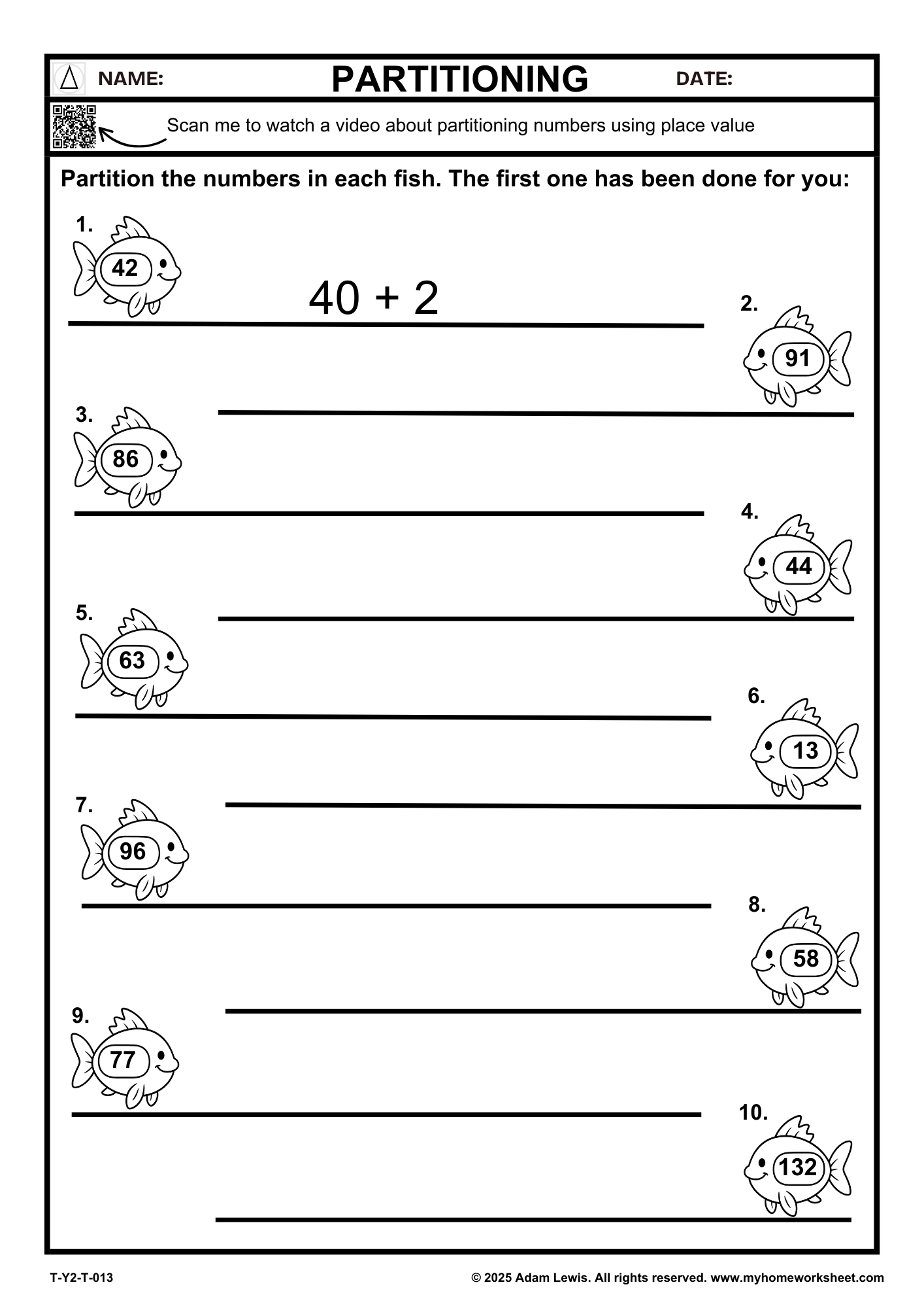 Year 2 Partitioning Worksheet Set