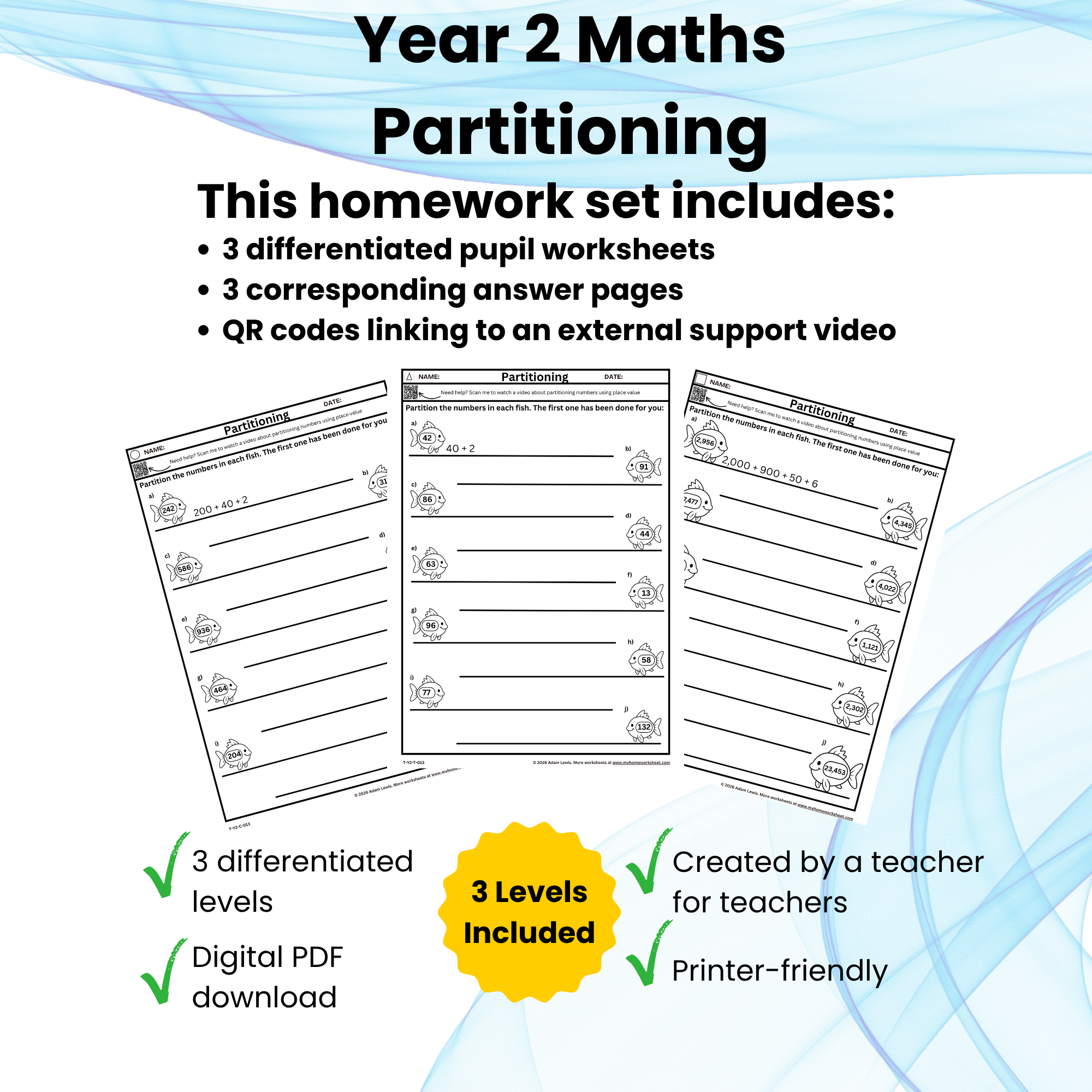 Year 2 Partitioning Worksheet Set (Homework Sheets (013-015)