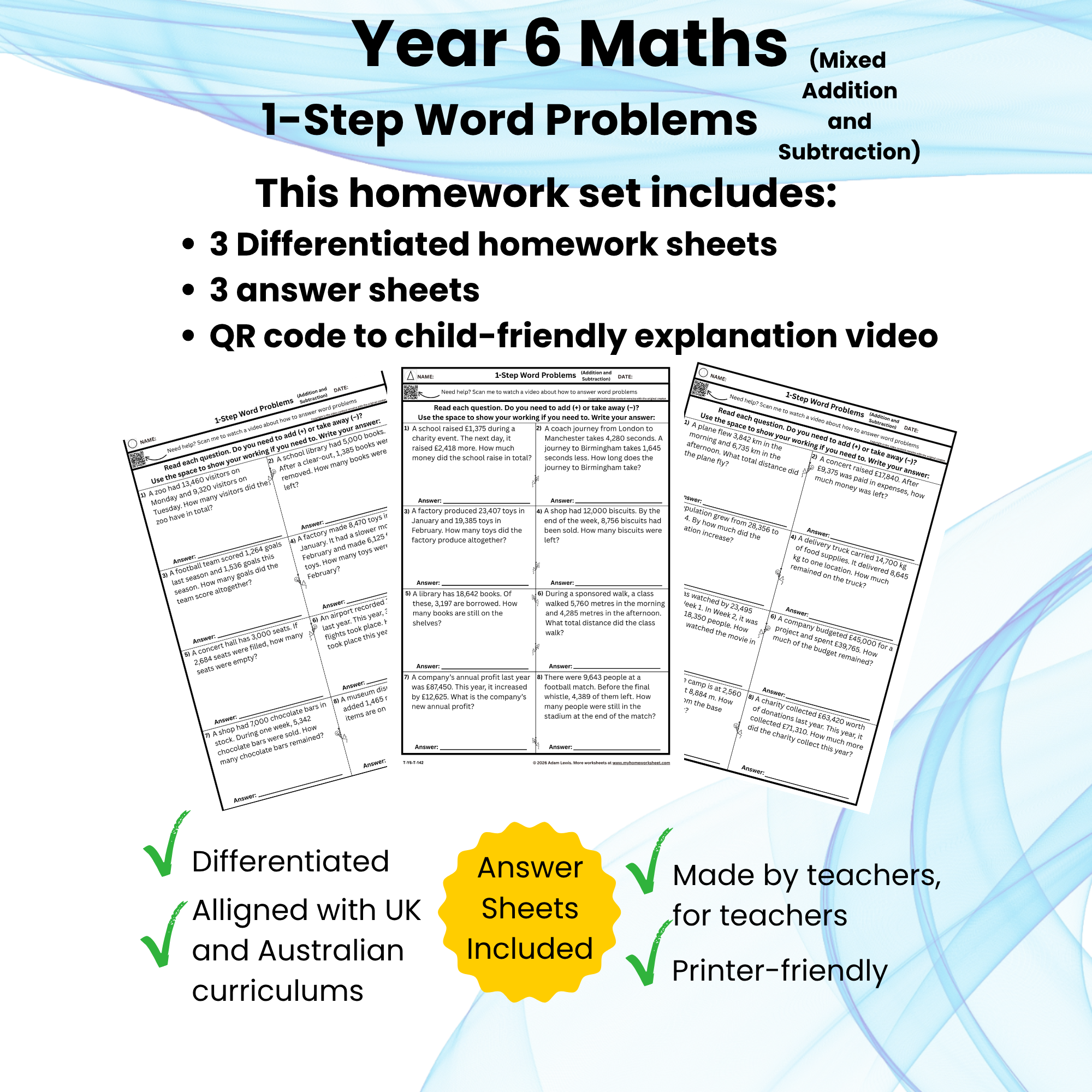 Y6 Mixed One-Step Word Problems – Addition & Subtraction (142–144)
