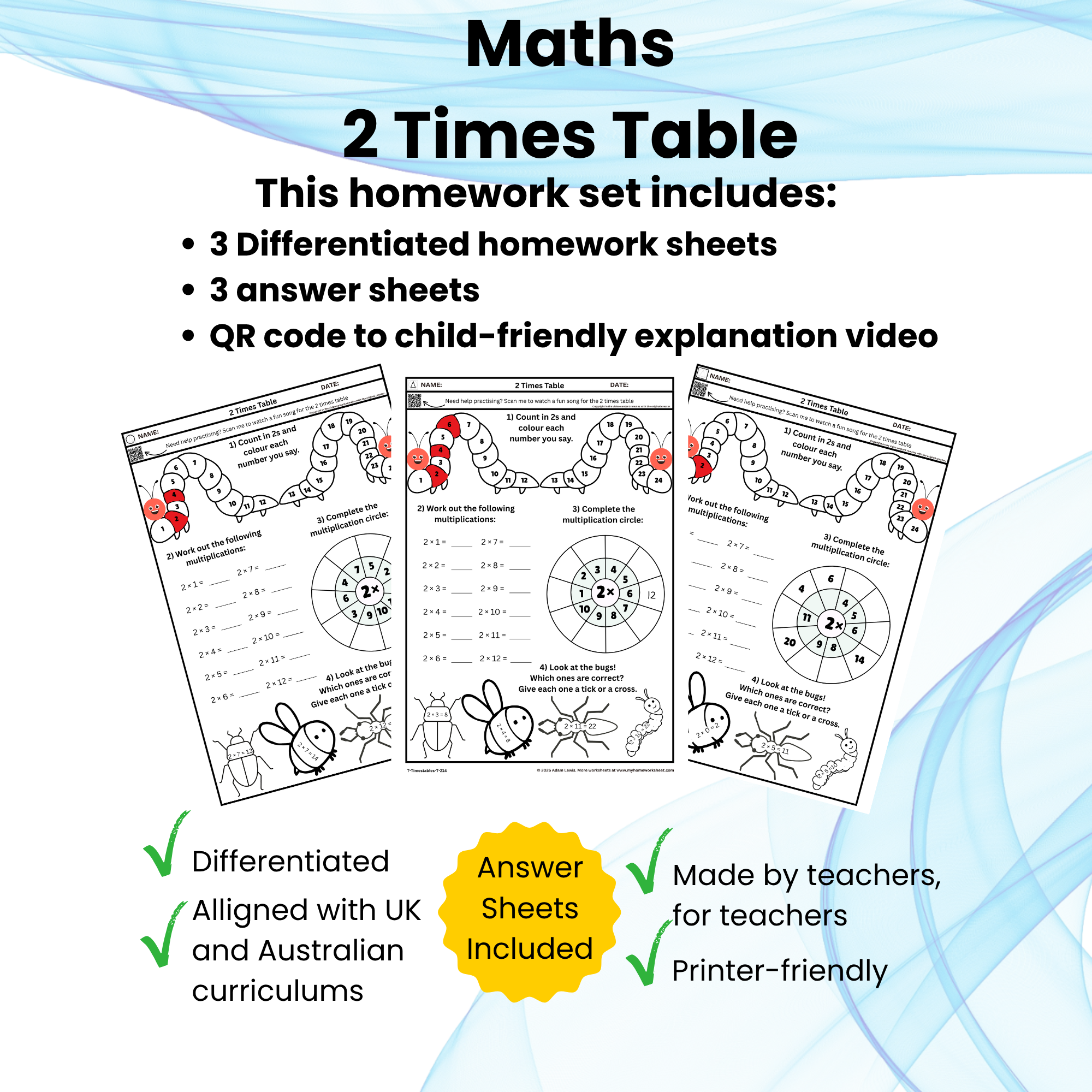 2 Times Table Worksheet Set (214-216)