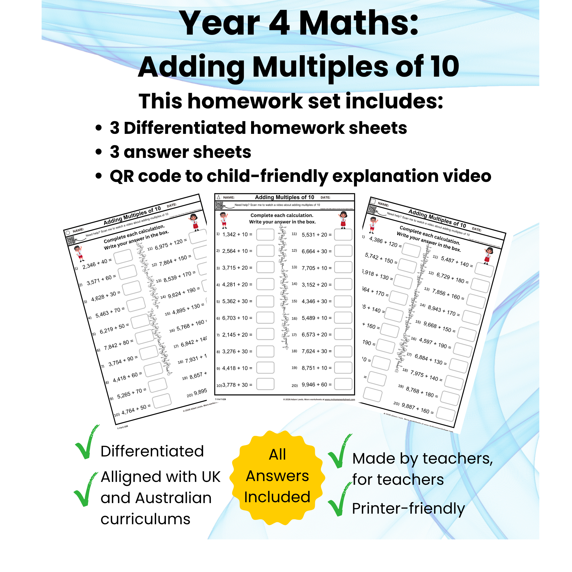 Year 4 Adding Multiples of 10 Worksheets (529-531)