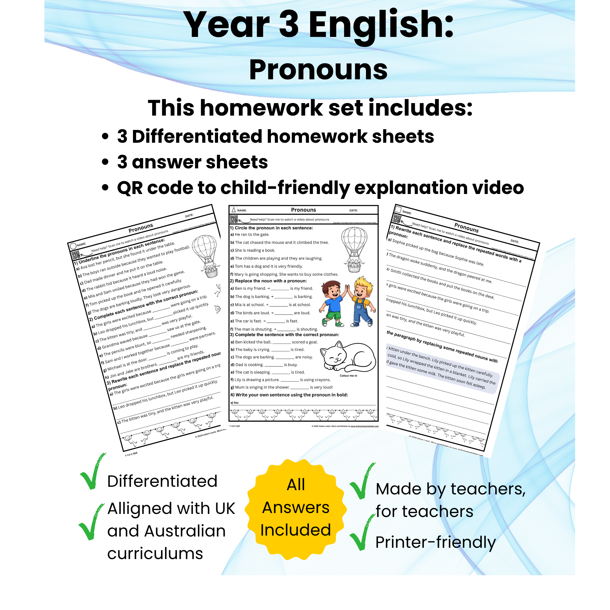 Year 3 Pronouns Worksheets (667-669)
