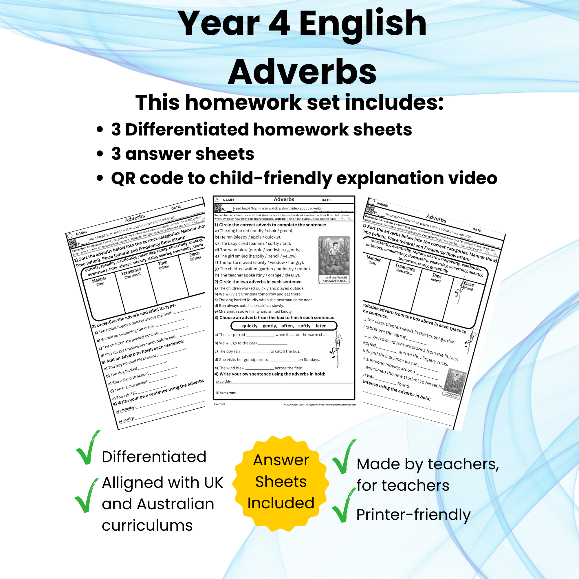 Year 4 Adverbs Worksheets (379-381)