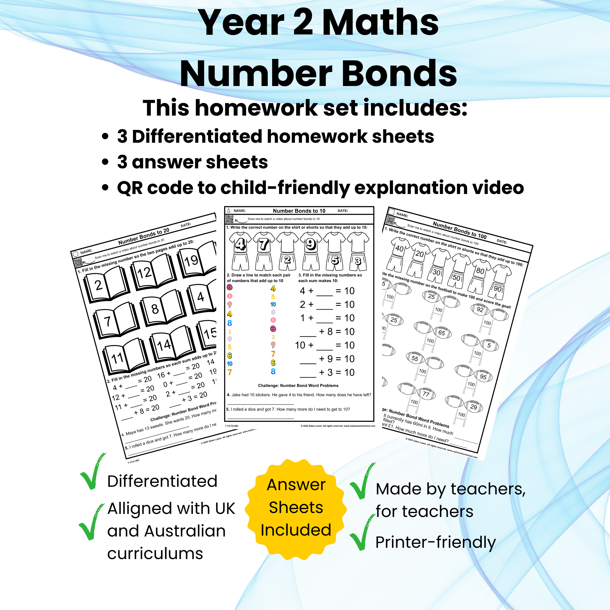 Year 2 Number Bonds Homework Sheet 082-084