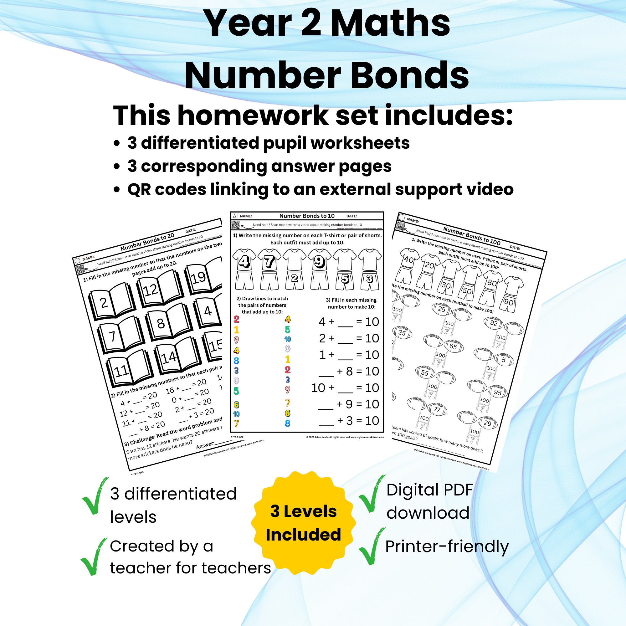Year 2 Number Bonds Homework Sheet (082-084)