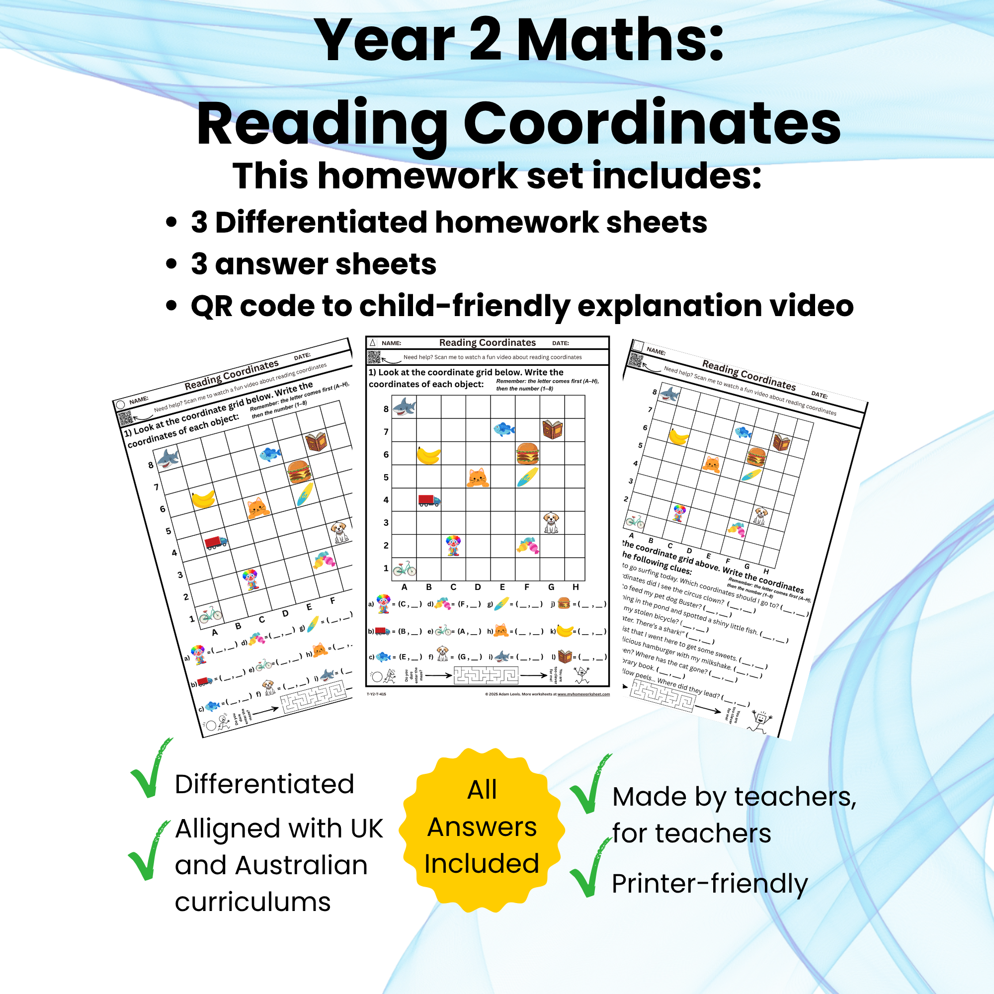 Year 2 Reading Coordinates Worksheets (415-417)