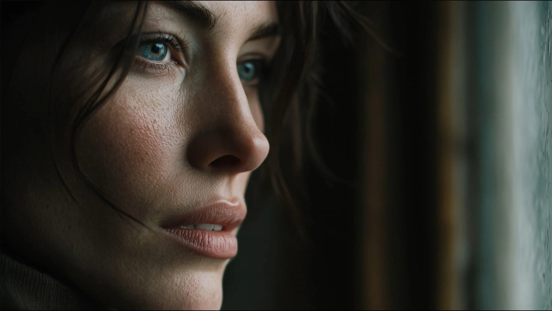 AI film of a Close-up of a woman showing AI character design expertise