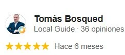 Imagen de perfil de Tomás Bosqued, reseña con 36 opiniones y calificación de 5 estrellas, publicada hace 6 meses.