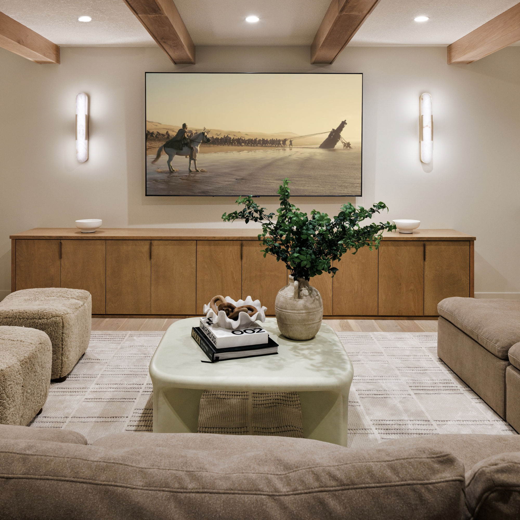 basement with exposed beams