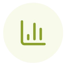 Green bar chart icon on a white circular background.