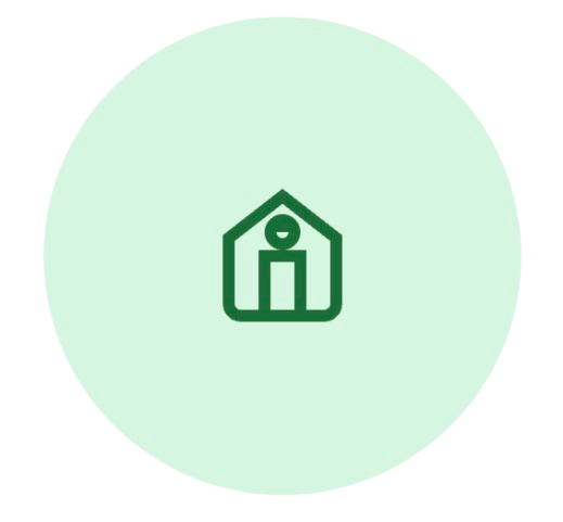 Icon of a house with a person inside, representing home or housing.