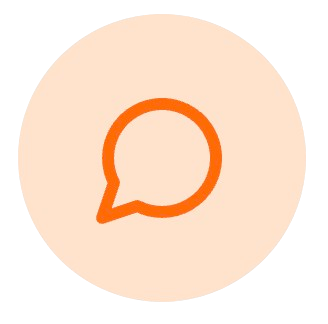 Speech bubble icon in orange on a beige background