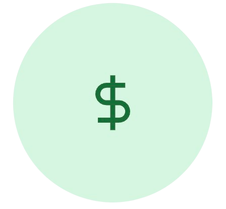 A light green circle with a dark green dollar sign in the center.