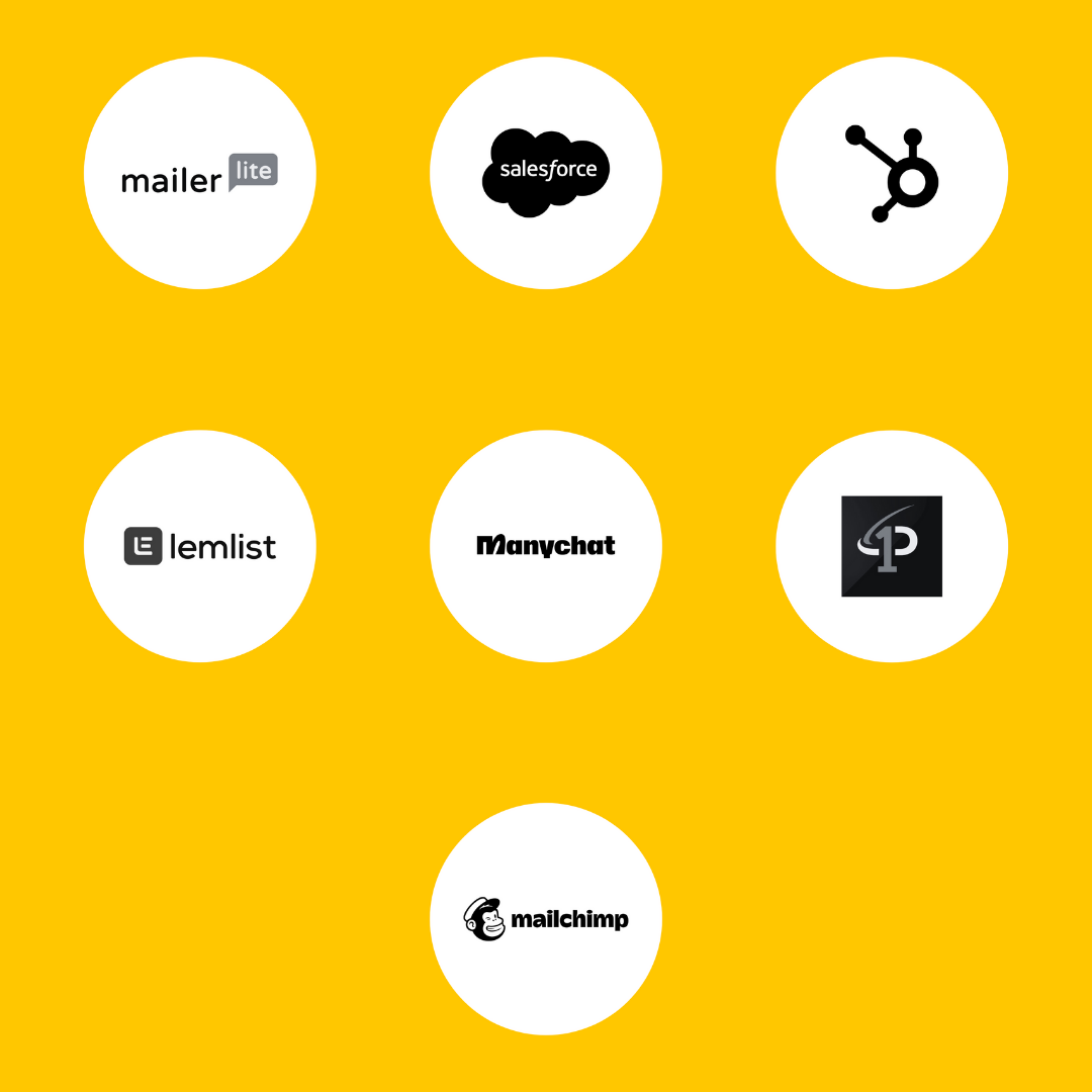 A grid of nine logos of different software and platform tools arranged in three rows and three columns on a yellow background.