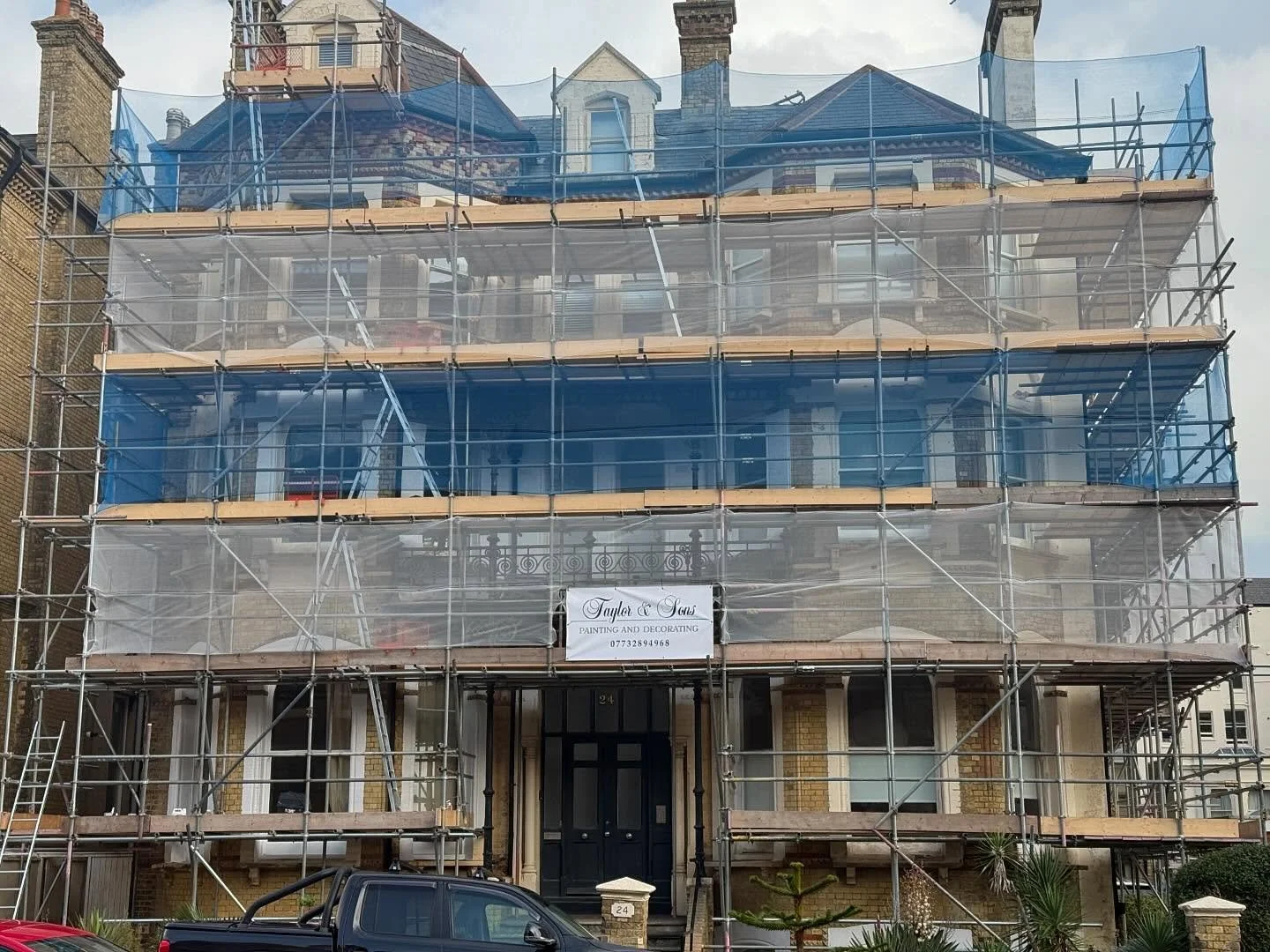 Exterior restoration works - stripping everything back